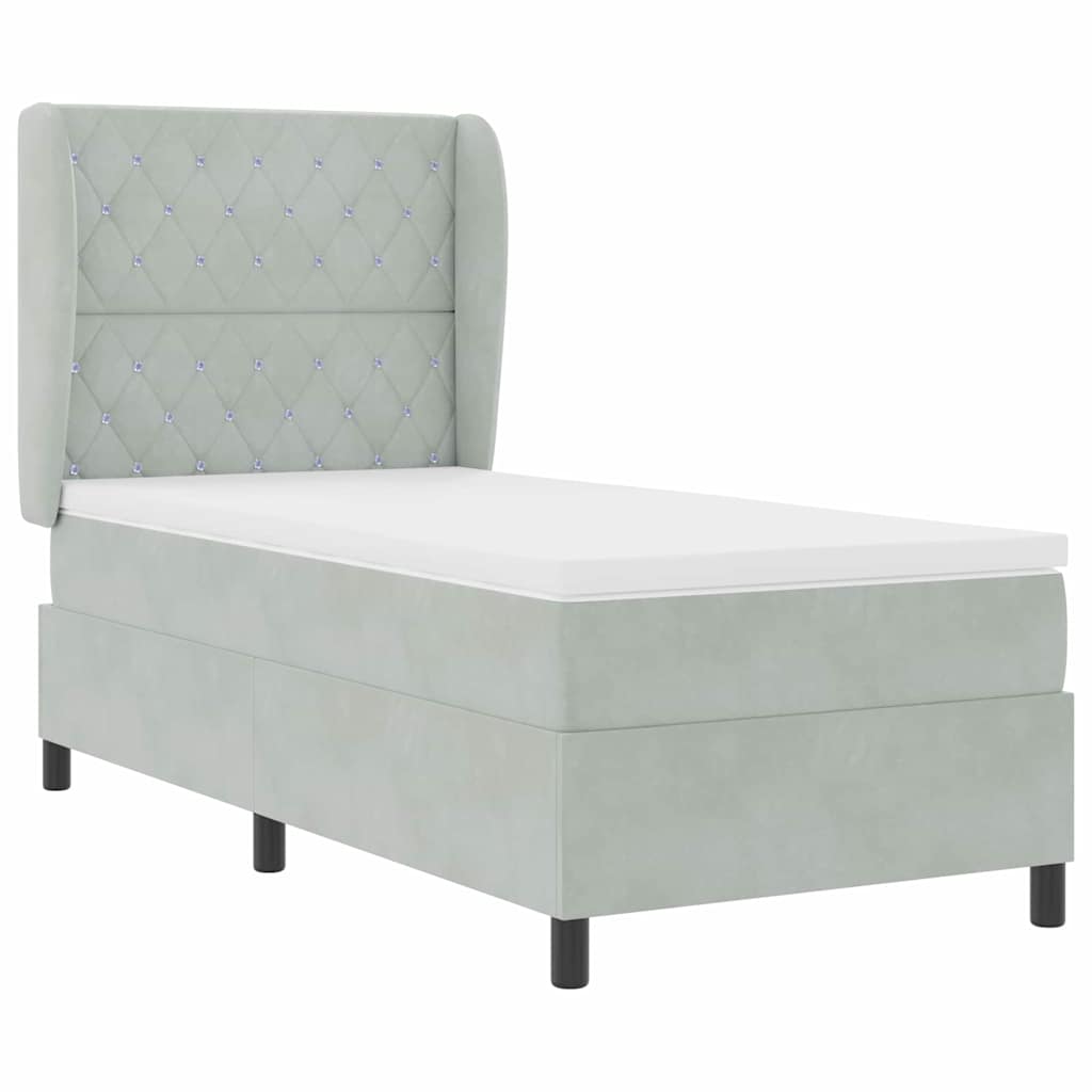 Boxspringbett mit Kopfteil Hellgrau 200 x 100 cm Samt