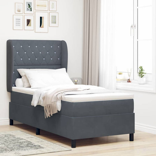 Boxspringbett mit Matratze Dunkelgrau 100 x 200 cm Samt