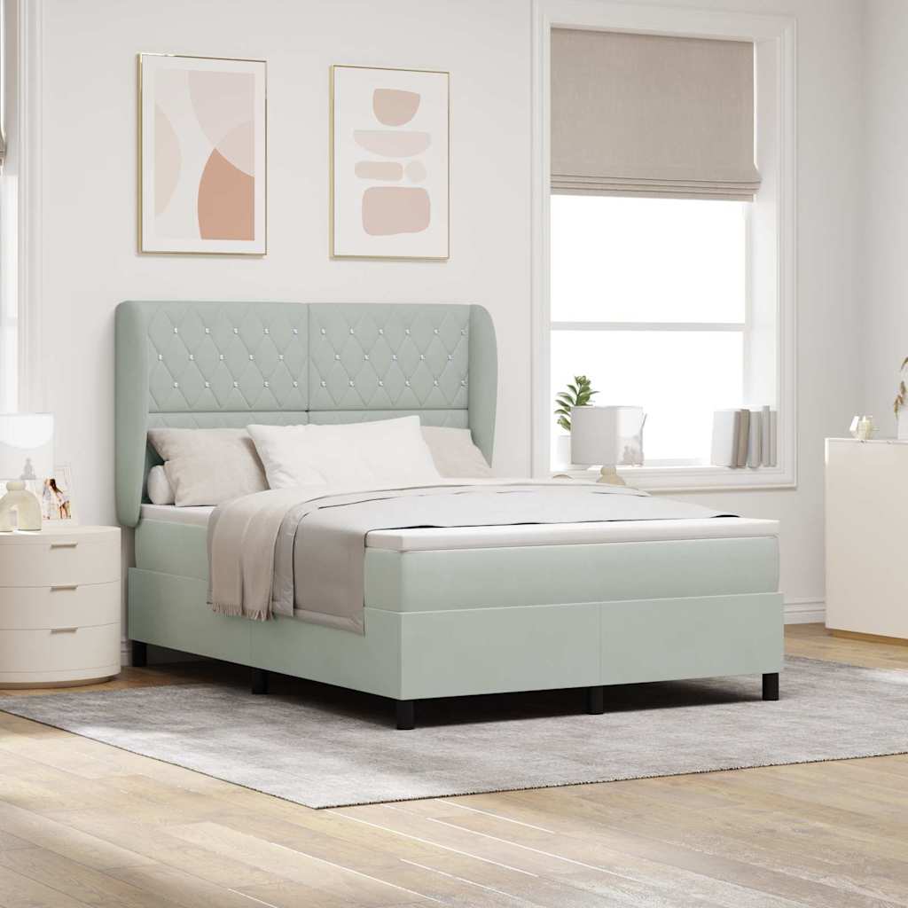 Boxspringbett mit Kopfteil Hellgrau 190 x 140 cm Samt