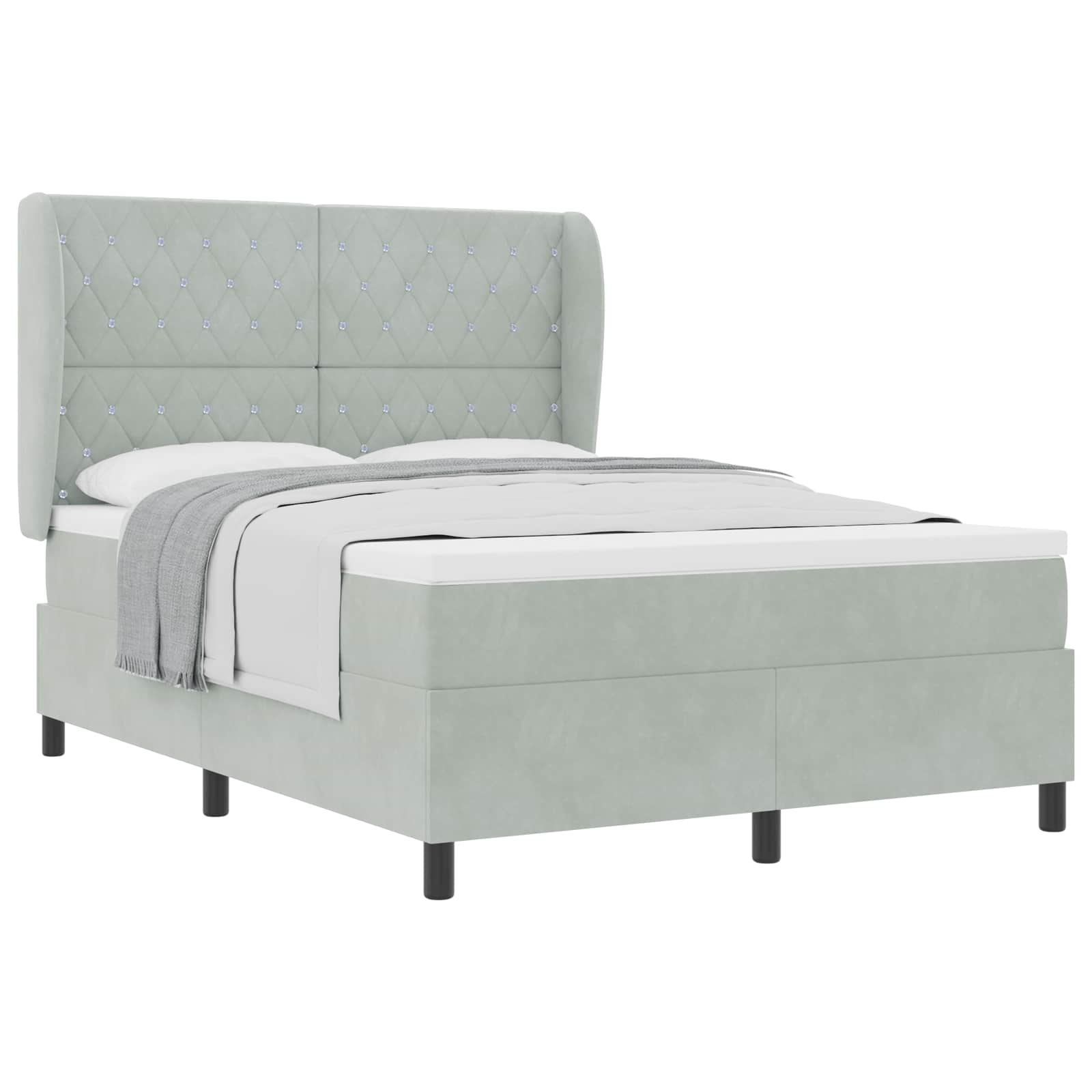 Boxspringbett mit Kopfteil Hellgrau 190 x 140 cm Samt
