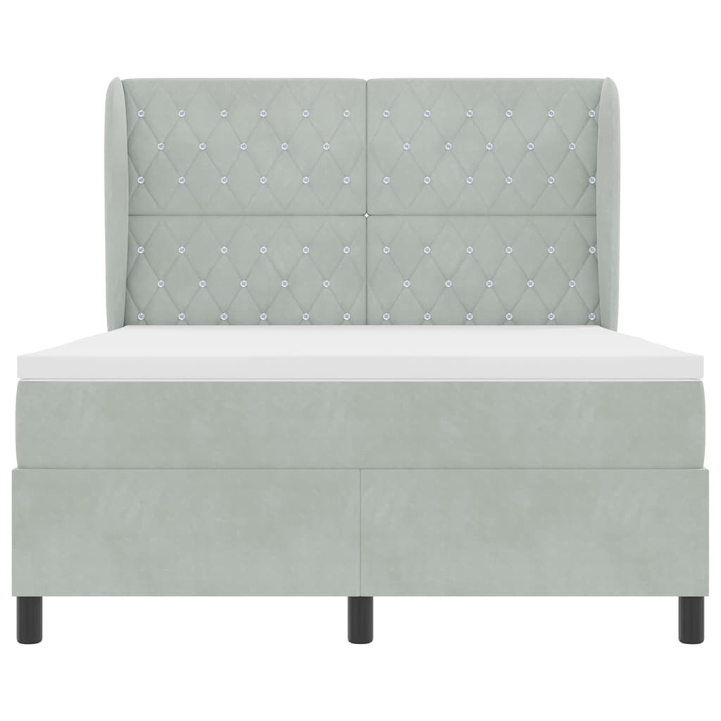 Boxspringbett mit Kopfteil Hellgrau 190 x 140 cm Samt