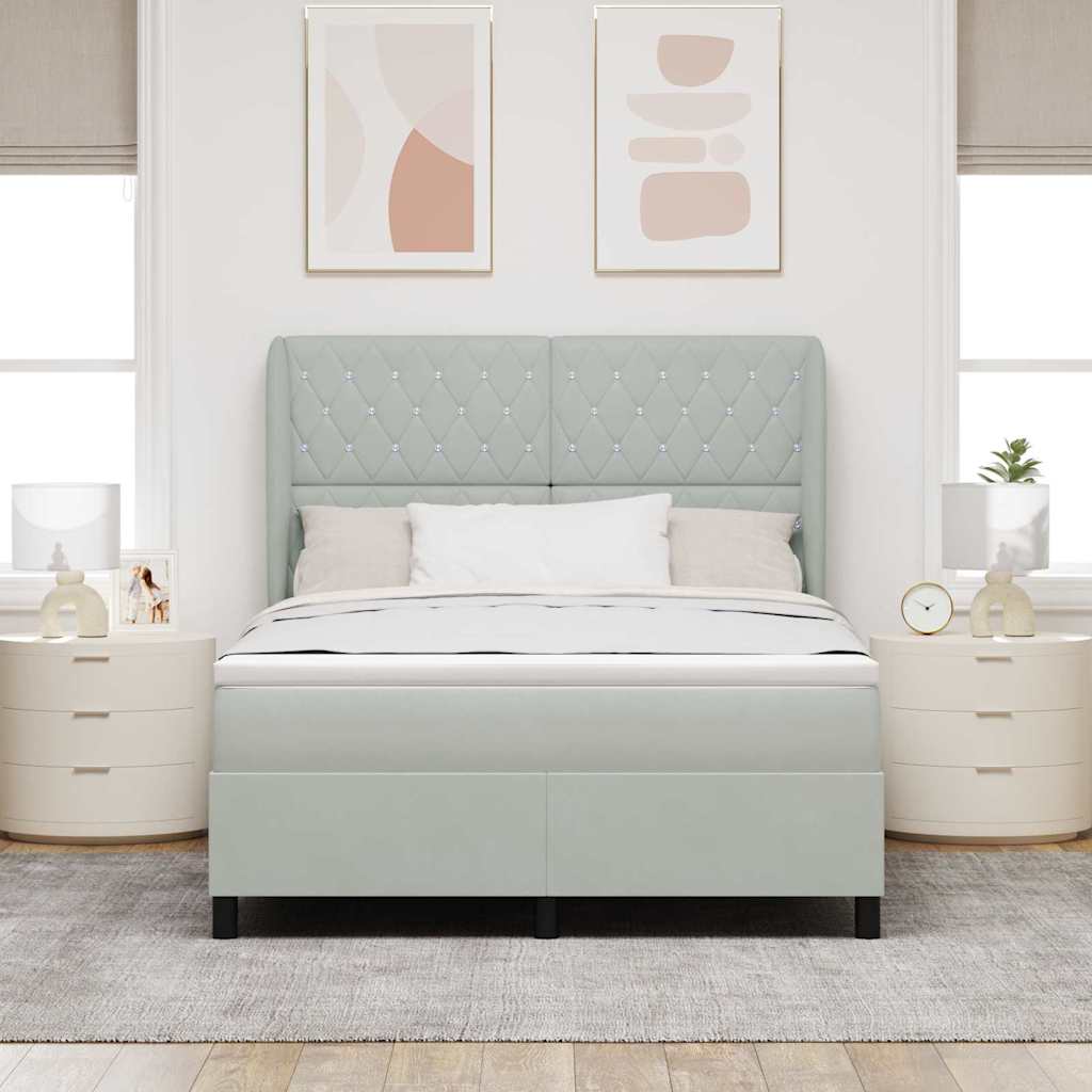 Boxspringbett mit Kopfteil Hellgrau 200 x 140 cm Samt