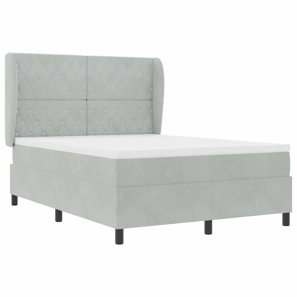 Boxspringbett mit Kopfteil Hellgrau 200 x 140 cm Samt