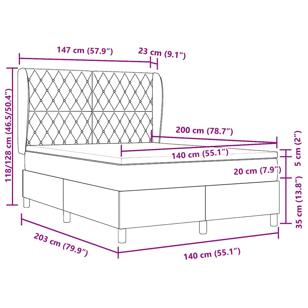 Boxspringbett mit Kopfteil Hellgrau 200 x 140 cm Samt