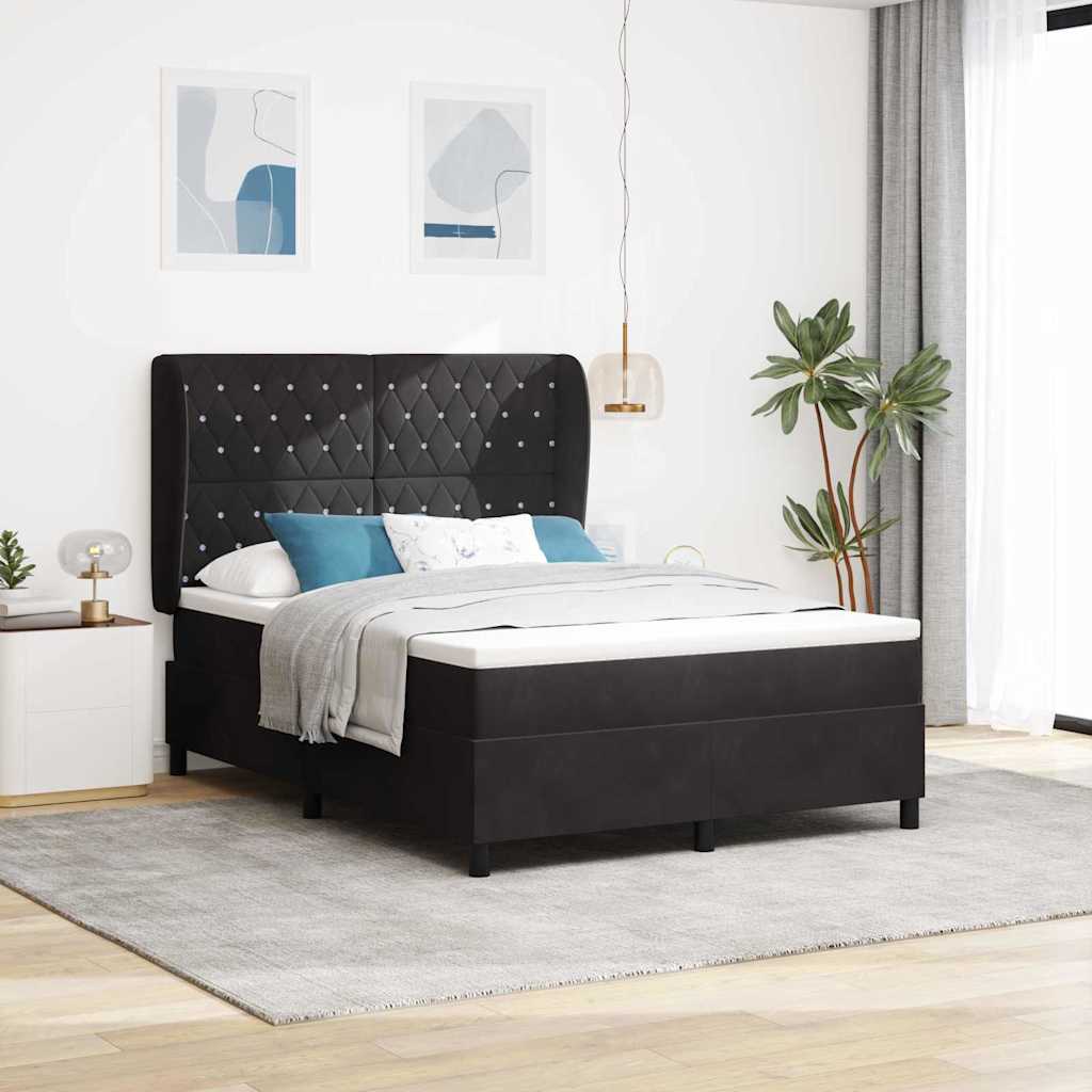 Boxspringbett mit Matratze Schwarz 200 x 140 cm Samt