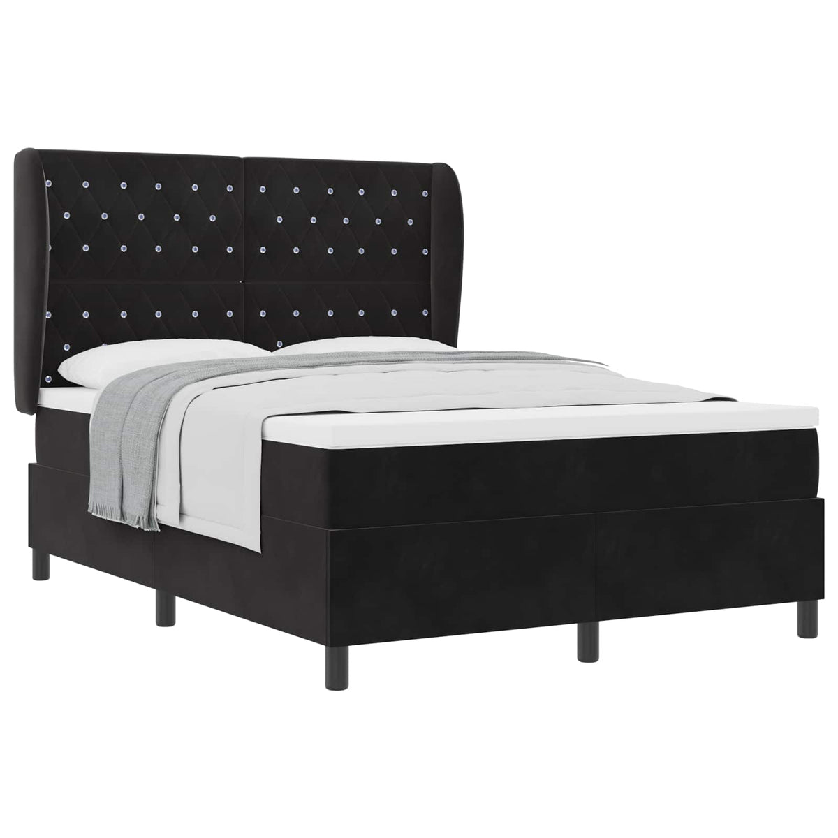 Boxspringbett mit Matratze Schwarz 200 x 140 cm Samt