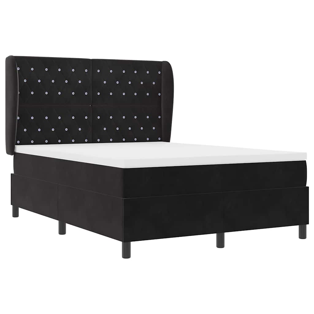 Boxspringbett mit Matratze Schwarz 200 x 140 cm Samt