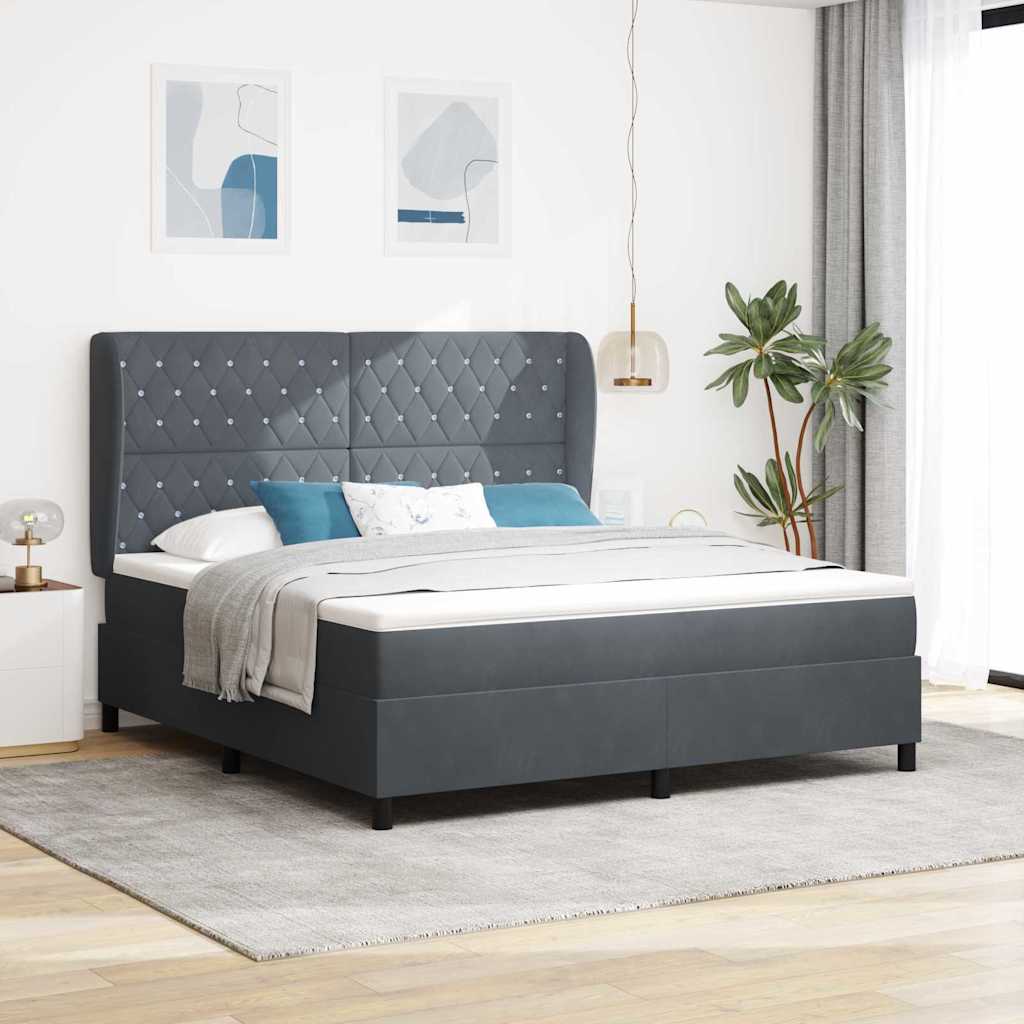 Boxspringbett mit Kopfteil Dunkelgrau 200 x 180 cm Samt