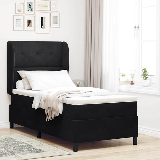 Boxspringbett mit Matratze Schwarz 90 x 190 cm Samt