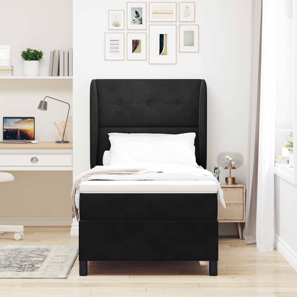 Boxspringbett mit Matratze Schwarz 90 x 190 cm Samt