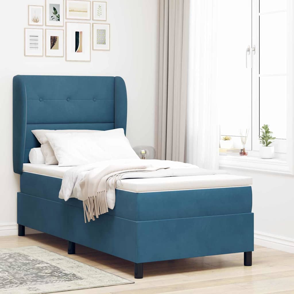 Boxspringbett mit Kopfteil Dunkelblau 190 x 90 cm Samt