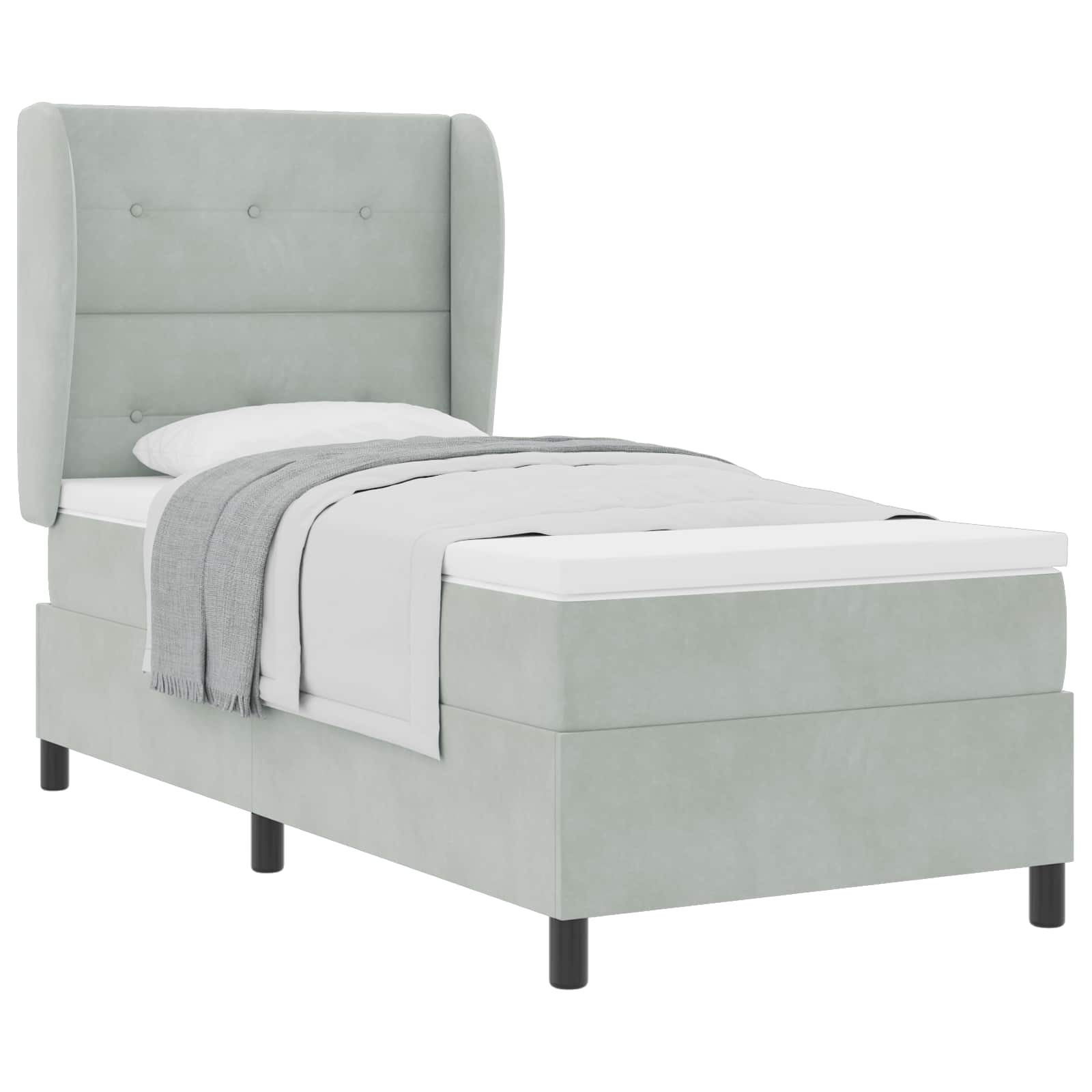 Boxspringbett mit Kopfteil Hellgrau 200 x 90 cm Samt