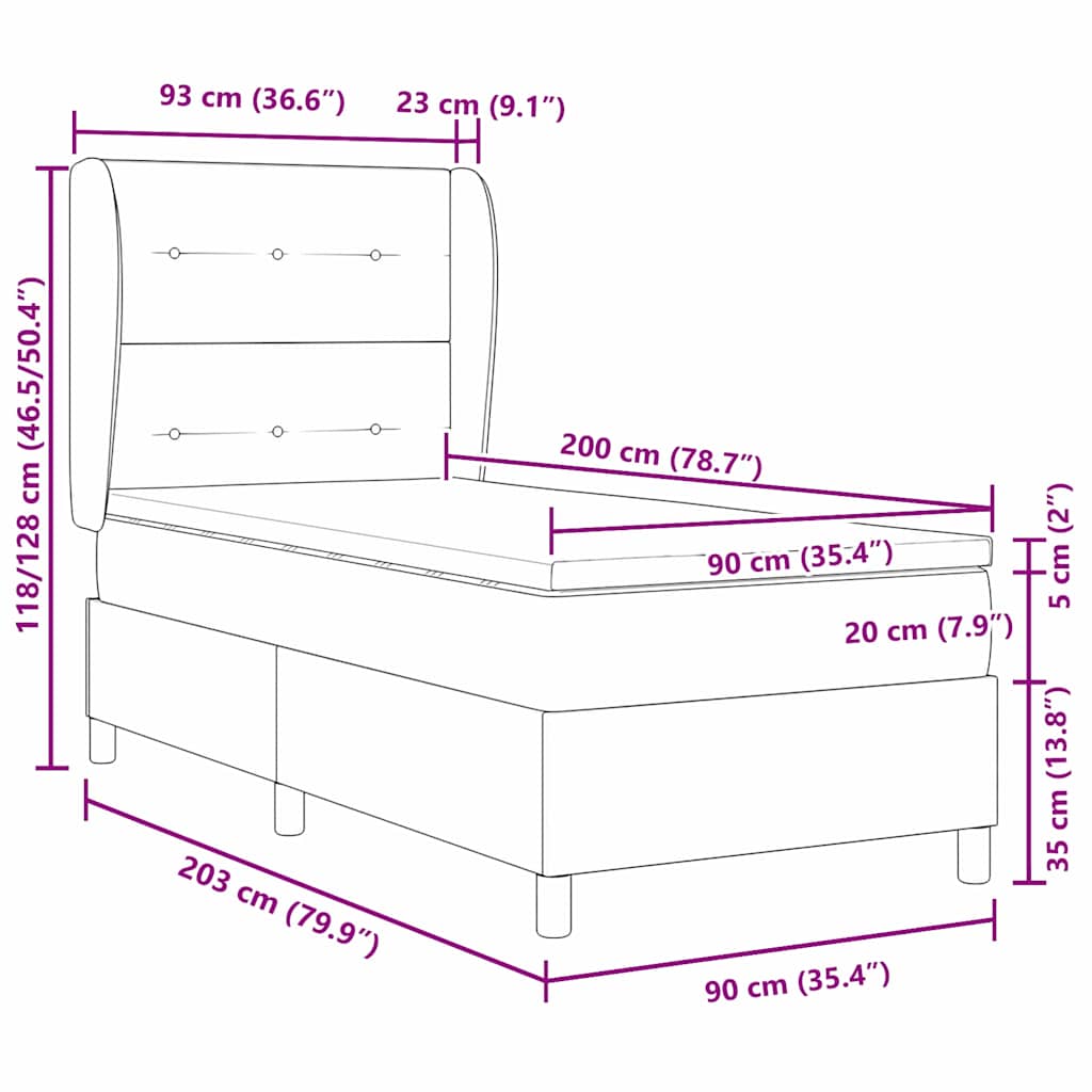 Boxspringbett mit Kopfteil Hellgrau 200 x 90 cm Samt