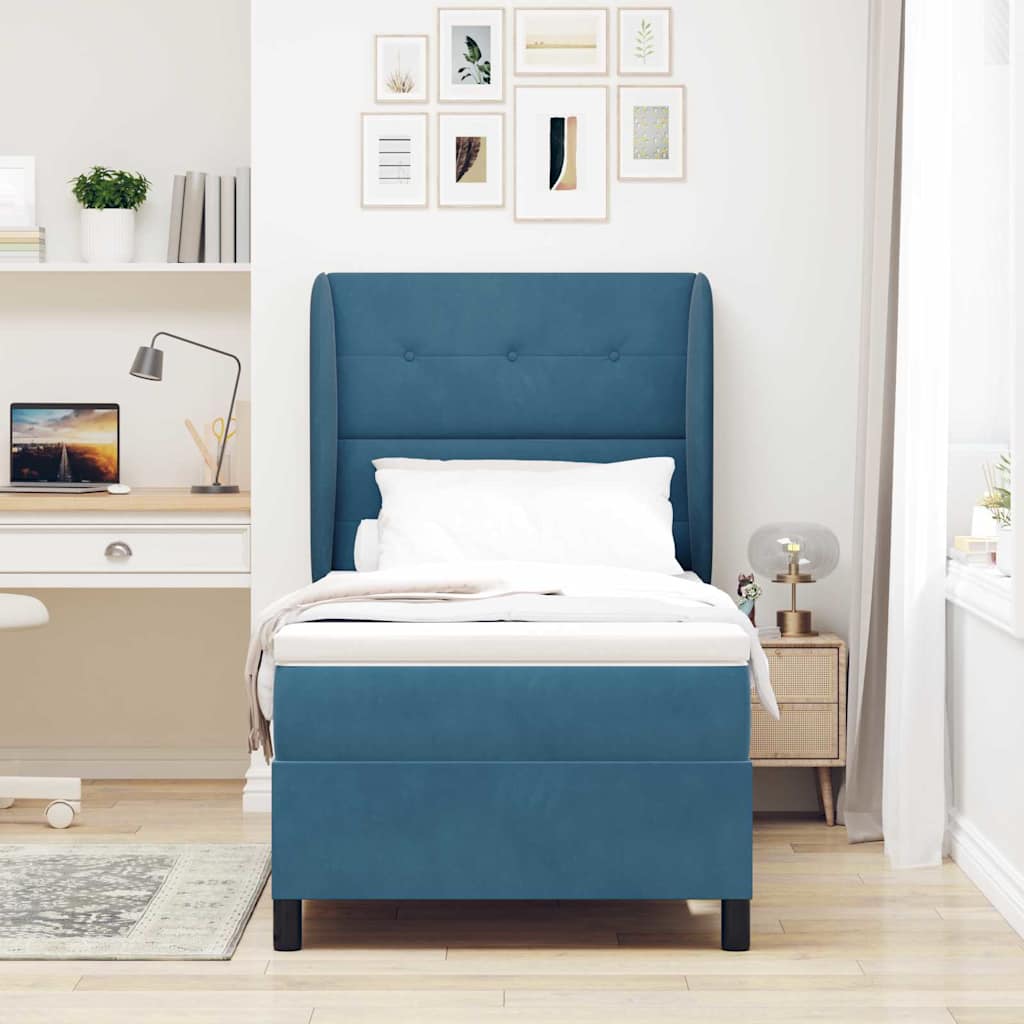 Boxspringbett mit Kopfteil Dunkelblau 200 x 100 cm Samt