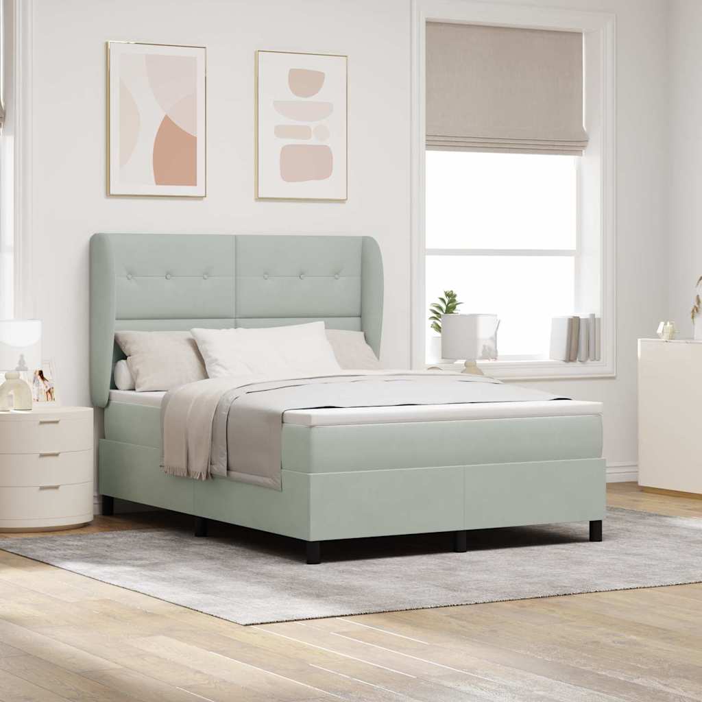 Boxspringbett mit Kopfteil Hellgrau 190 x 140 cm Samt