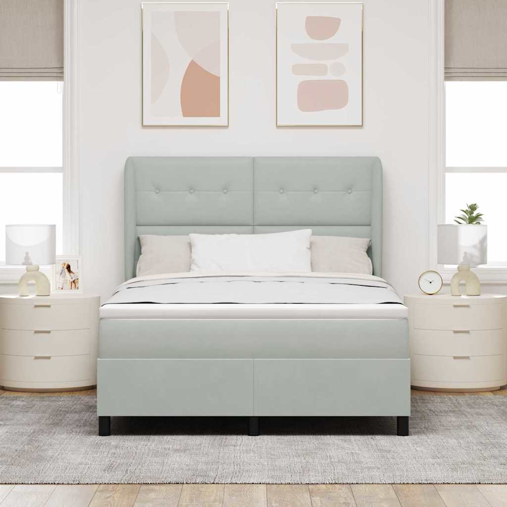 Boxspringbett mit Kopfteil Hellgrau 190 x 140 cm Samt