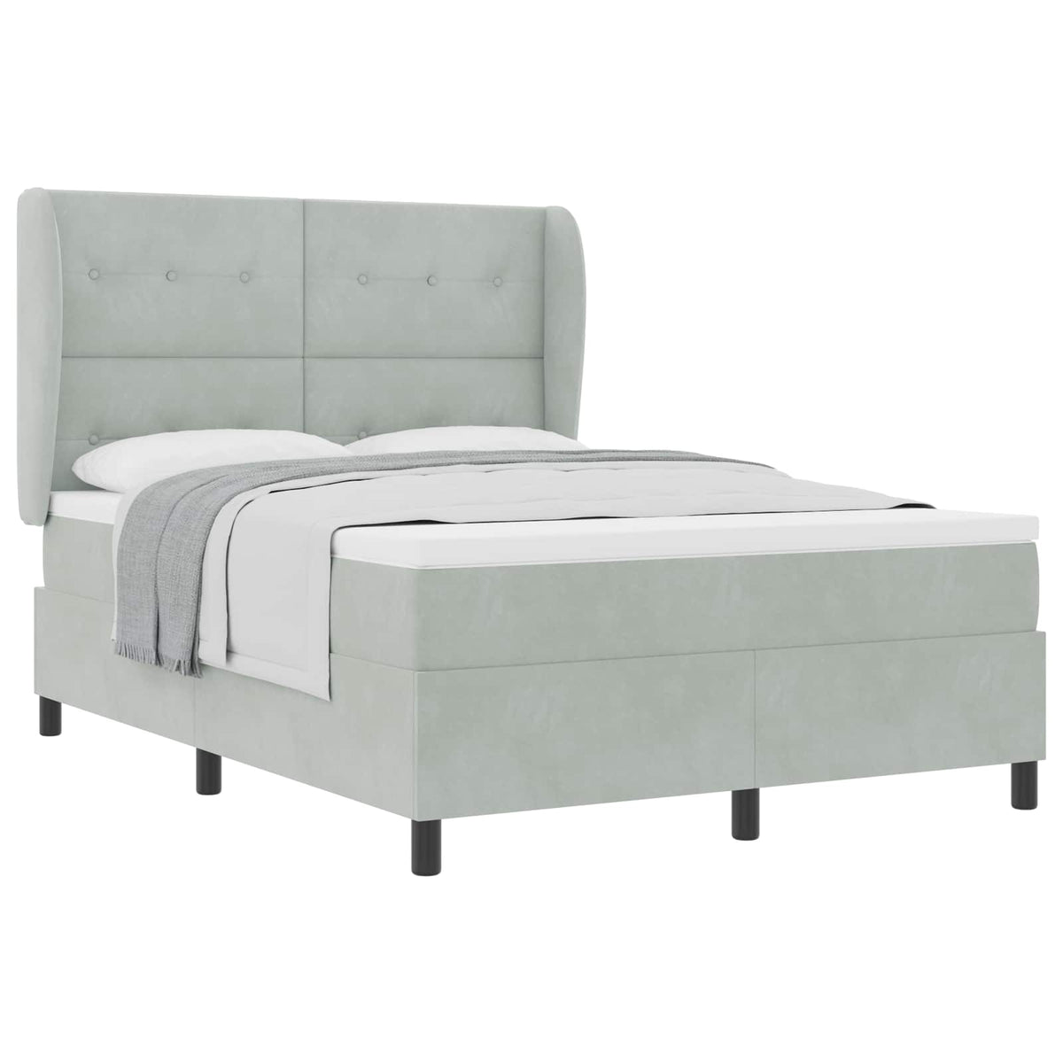 Boxspringbett mit Kopfteil Hellgrau 190 x 140 cm Samt