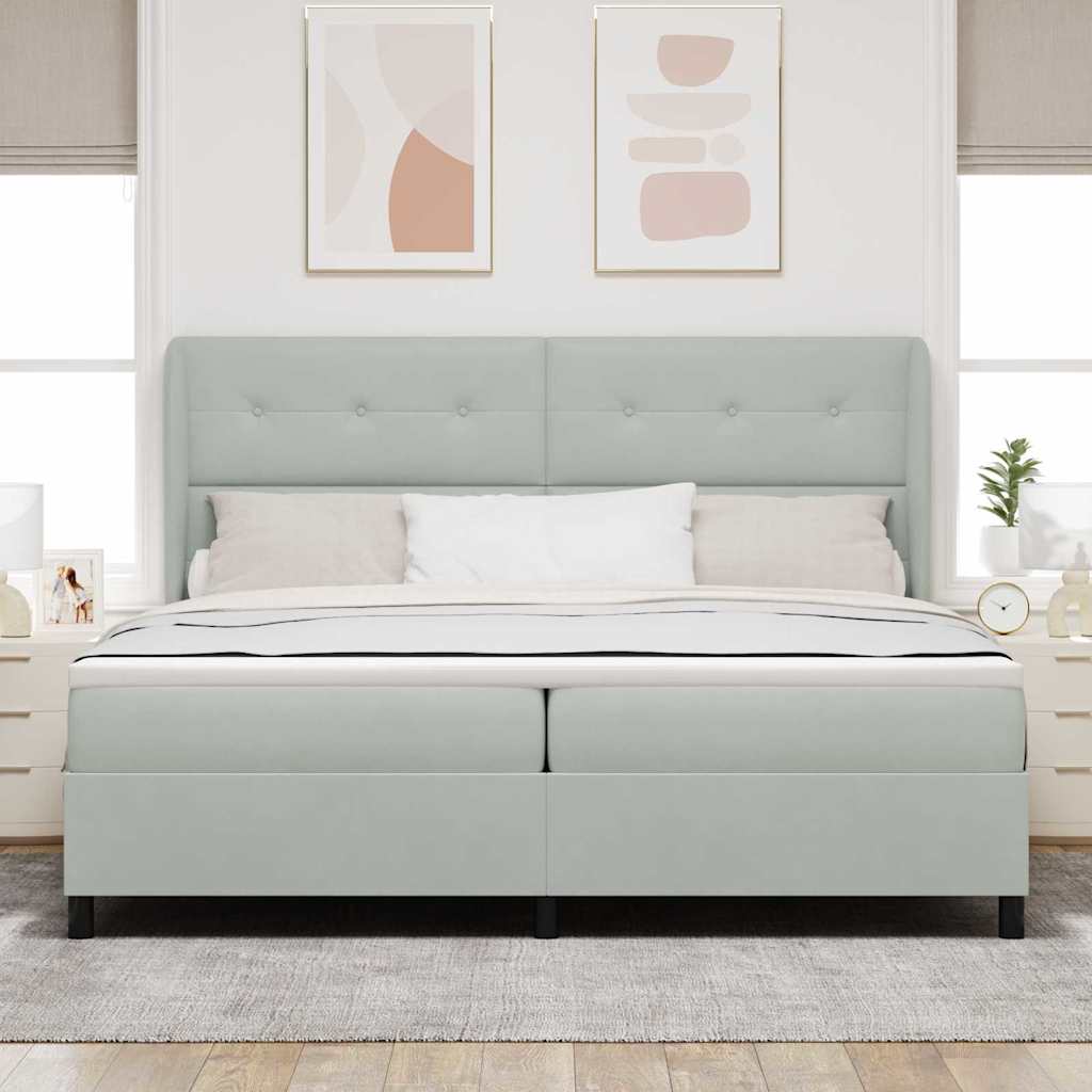 Boxspringbett mit Kopfteil Hellgrau 200 x 200 cm Samt
