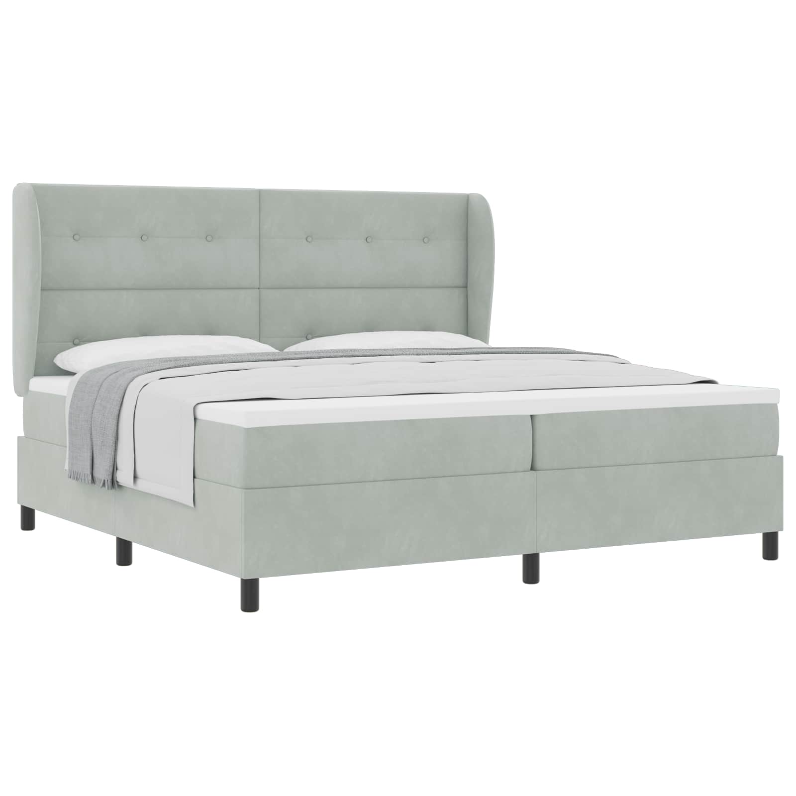 Boxspringbett mit Kopfteil Hellgrau 200 x 200 cm Samt