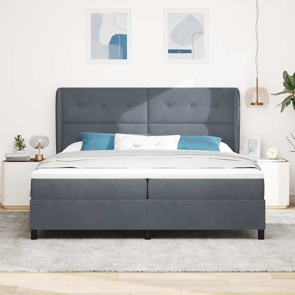 Boxspringbett mit Kopfteil Dunkelgrau 200 x 200 cm Samt