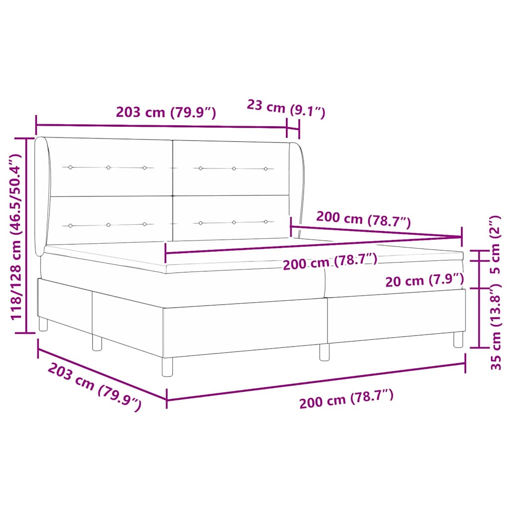 Boxspringbett mit Kopfteil Dunkelgrau 200 x 200 cm Samt