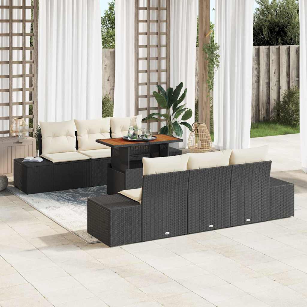 Gartensofa-set 7 Stk. Schwarz Poly-Rattan