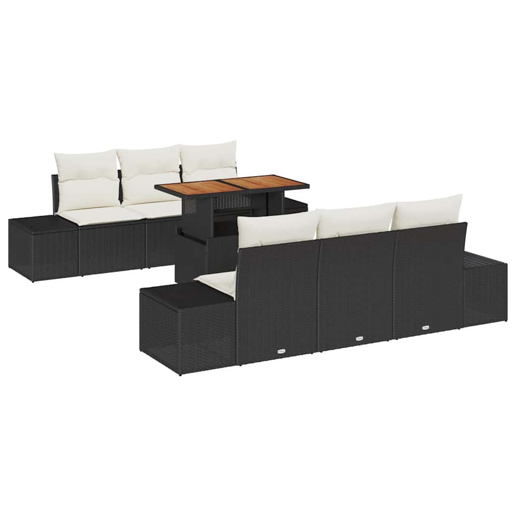 Gartensofa-set 7 Stk. Schwarz Poly-Rattan