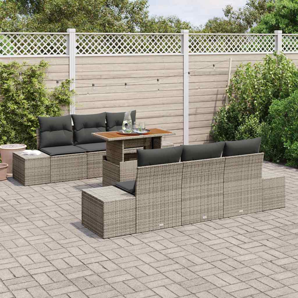 Gartensofa-set 7 Stk. Grau Poly-Rattan