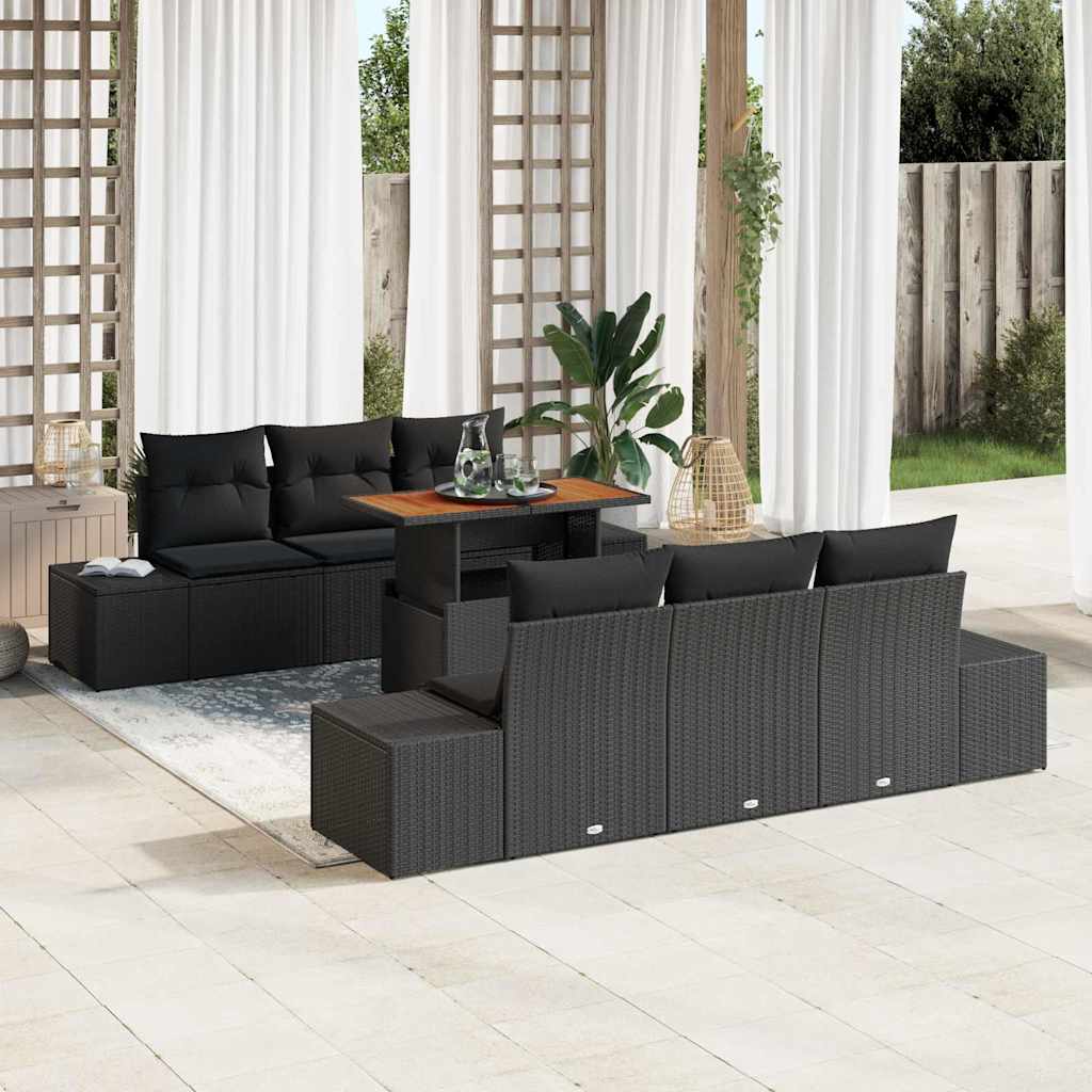 Gartensofa-set 7 Stk. Schwarz Poly-Rattan