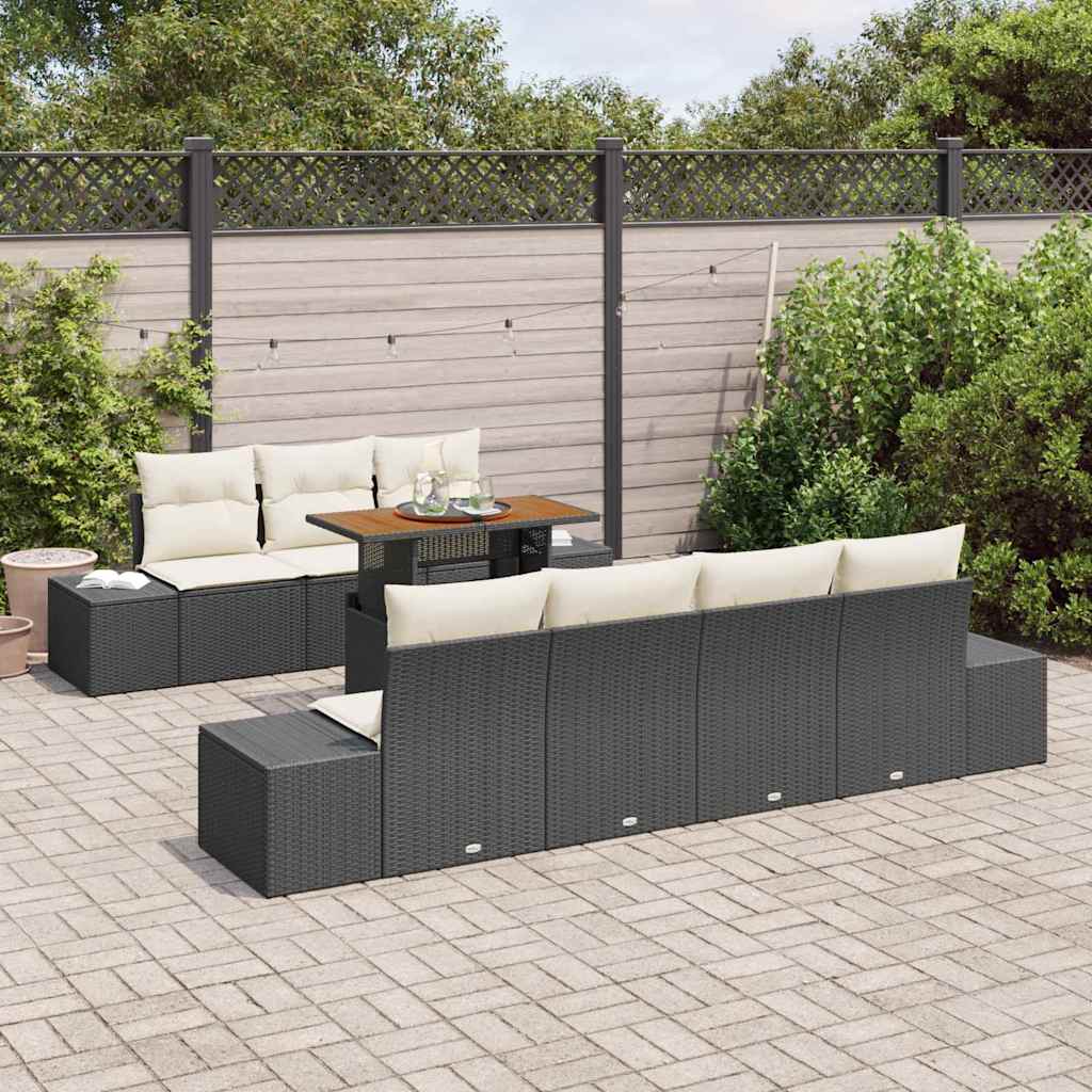 Gartensofa-set 8 Stk. Schwarz Poly-Rattan