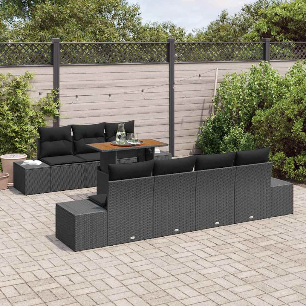 Gartensofa-set 8 Stk. Schwarz Poly-Rattan