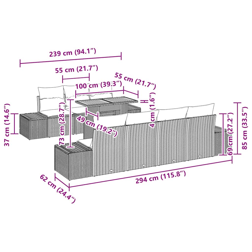 Gartensofa-set 8 Stk. Schwarz Poly-Rattan