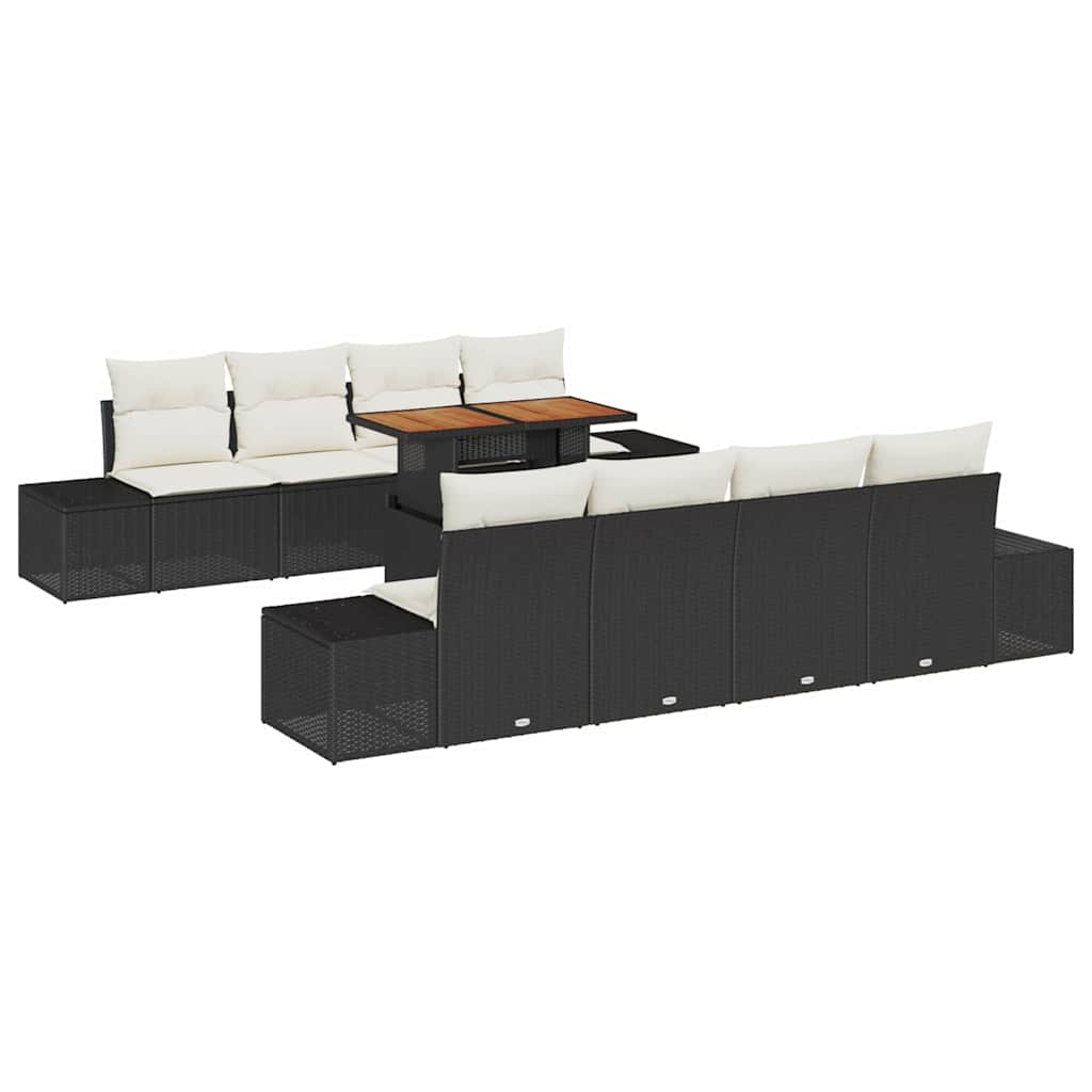 Gartensofa-set 9 Stk. Schwarz Poly-Rattan