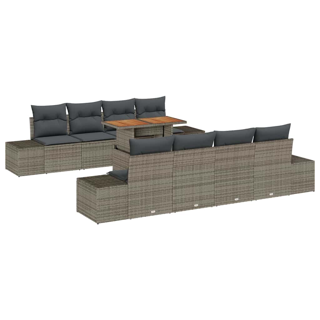 Gartensofa-set 9 Stk. Grau Poly-Rattan