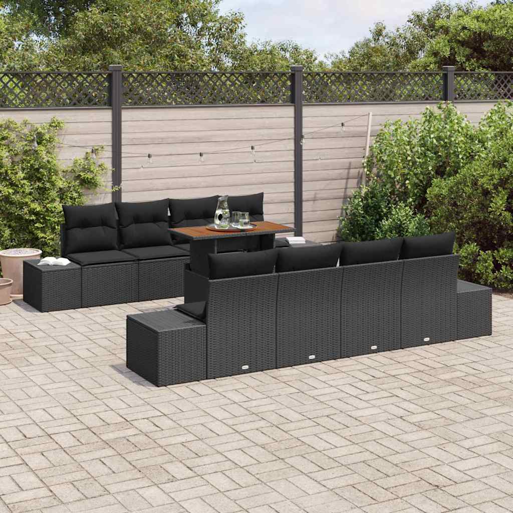 Gartensofa-set 9 Stk. Schwarz Poly-Rattan