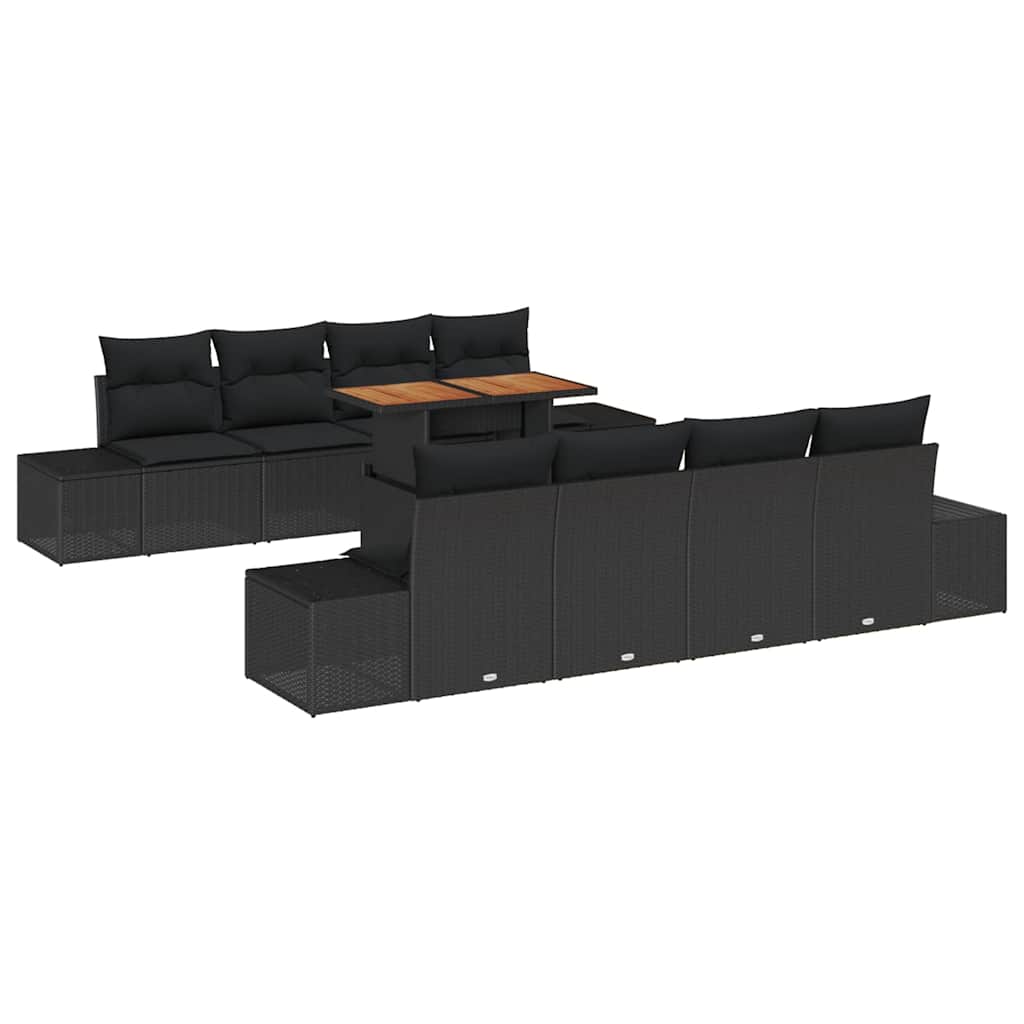 Gartensofa-set 9 Stk. Schwarz Poly-Rattan