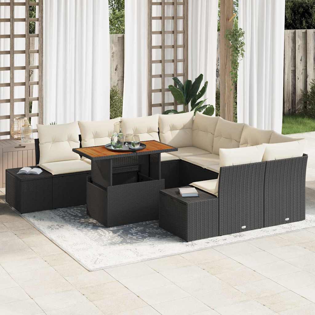 Gartensofa-set 9 Stk. Schwarz und Creme