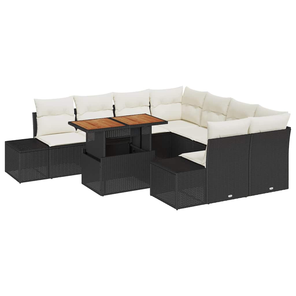 Gartensofa-set 9 Stk. Schwarz und Creme