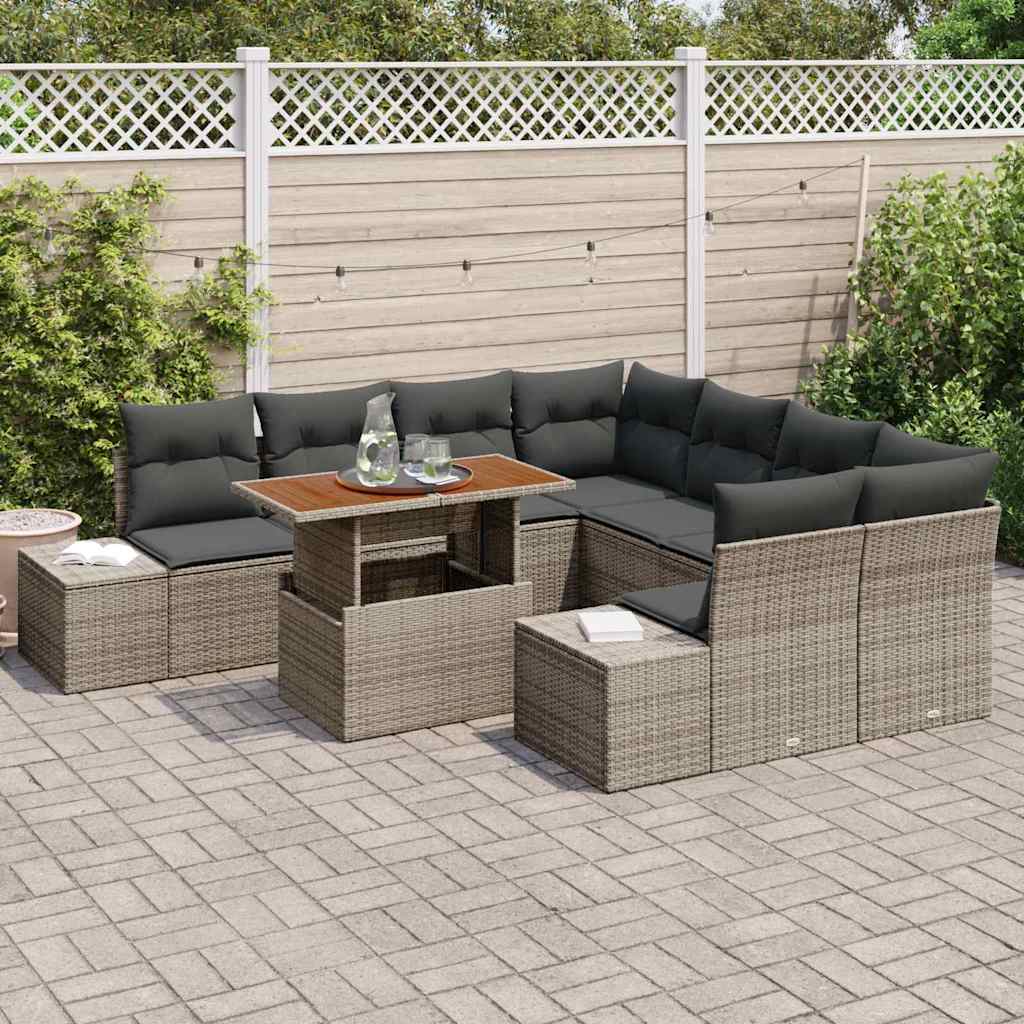 Gartensofa-set 9 Stk. Grau und Braun
