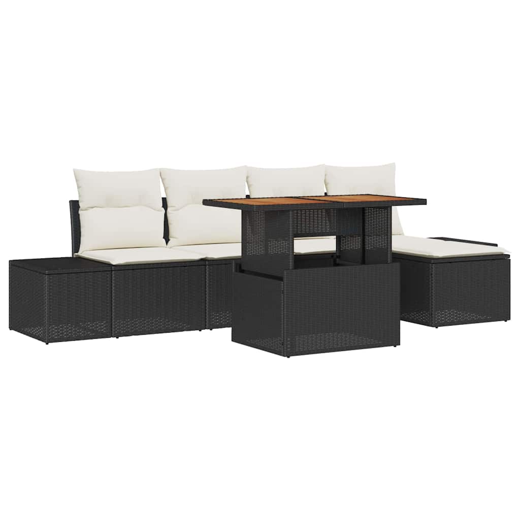Gartensofa-set 6 stk. Schwarz Poly-Rattan