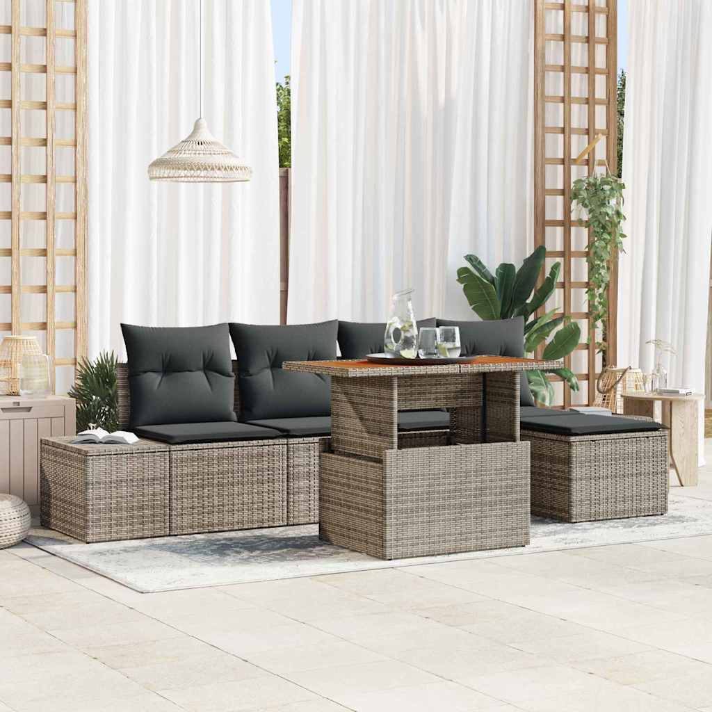 Gartensofa-set 6 stk. Grau Poly-Rattan