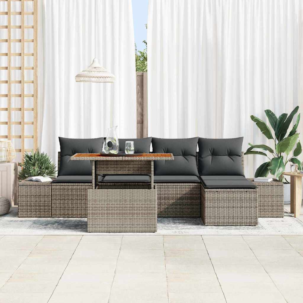 Gartensofa-set 6 stk. Grau Poly-Rattan