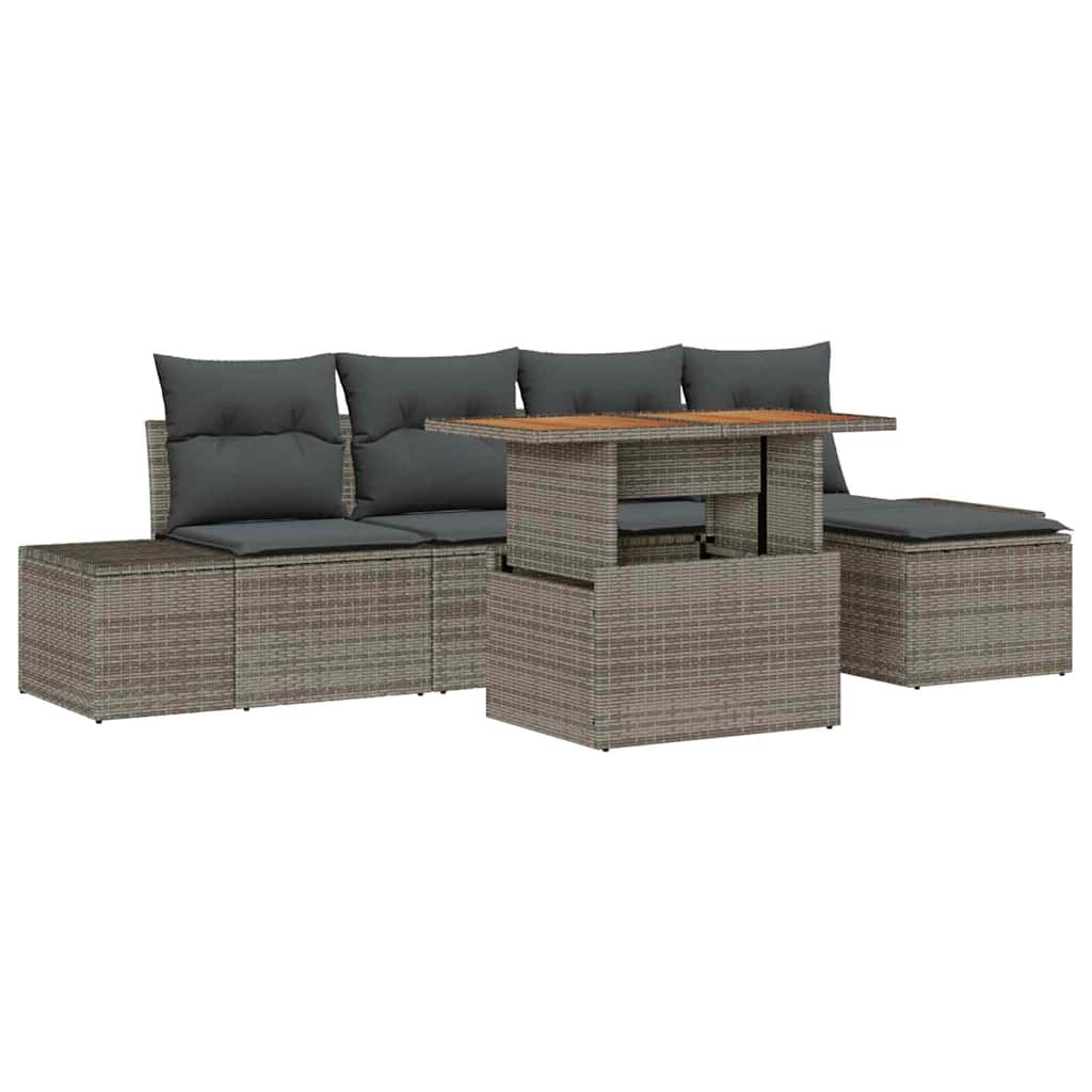 Gartensofa-set 6 stk. Grau Poly-Rattan