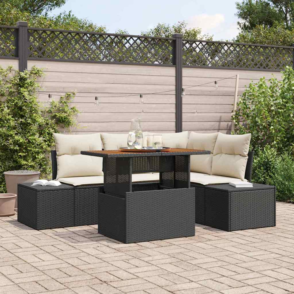 Gartensofa-set 5 Stk. Schwarz und Creme
