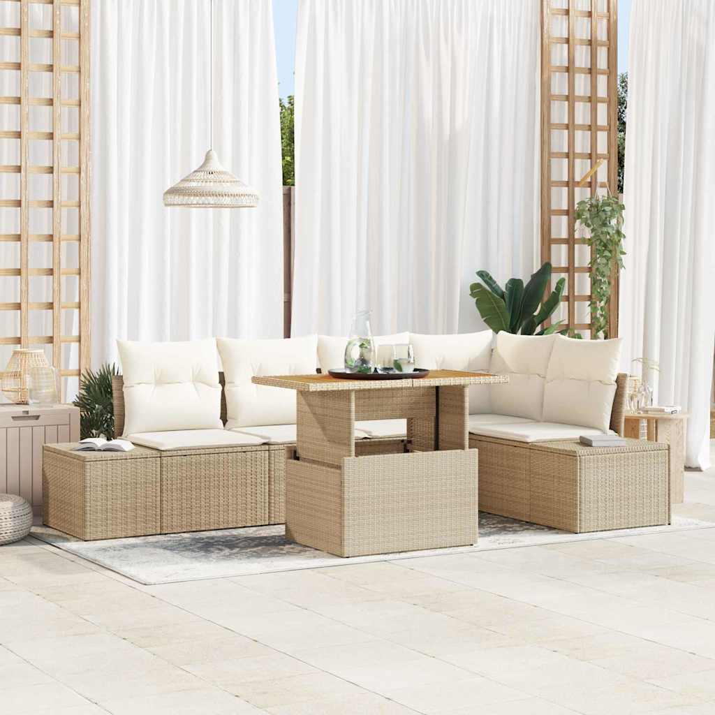 Gartensofa-set 6 Stk. Beige Poly-Rattan