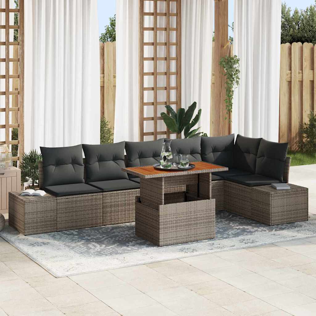 Garten Essgruppe mit Kissen 7 pcs Grau und Braun