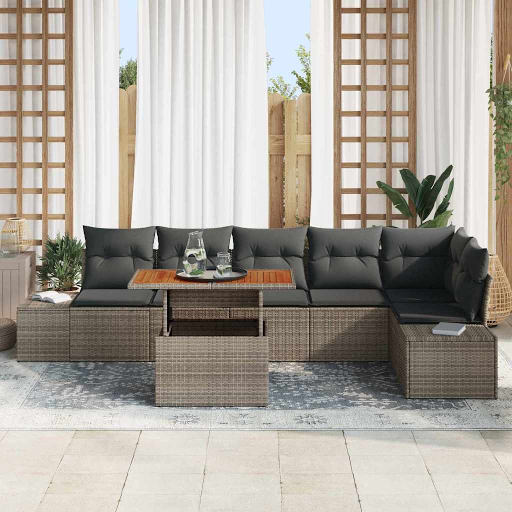 Garten Essgruppe mit Kissen 7 pcs Grau und Braun