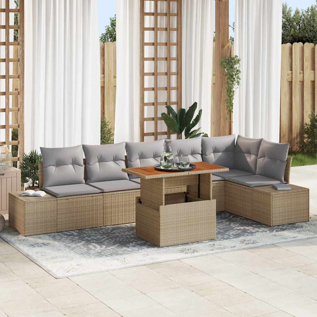 Garten Essgruppe mit Kissen 7 pcs Beige und Grau