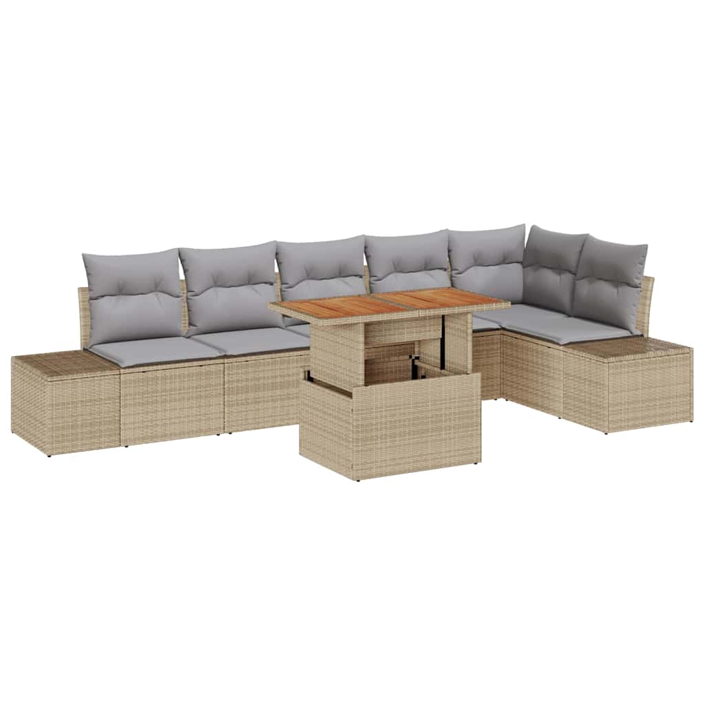 Garten Essgruppe mit Kissen 7 pcs Beige und Grau