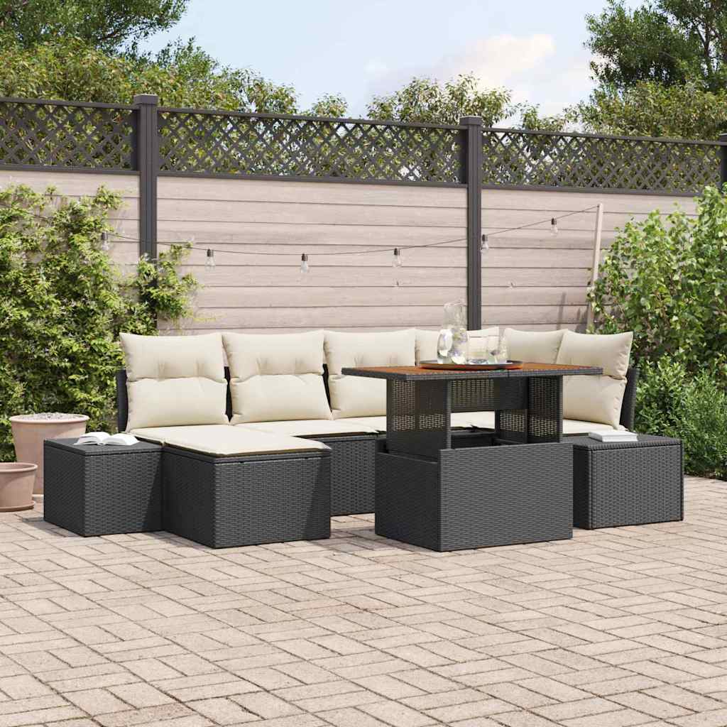 Gartensofa-set 7 stk. Schwarz und Creme
